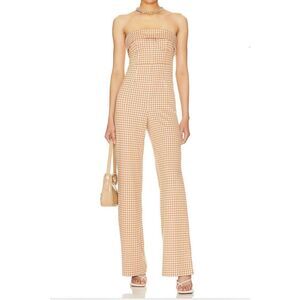 NWT Lovers & Friends Checked Off Strapless Wide Leg Jumpsuit Size XS